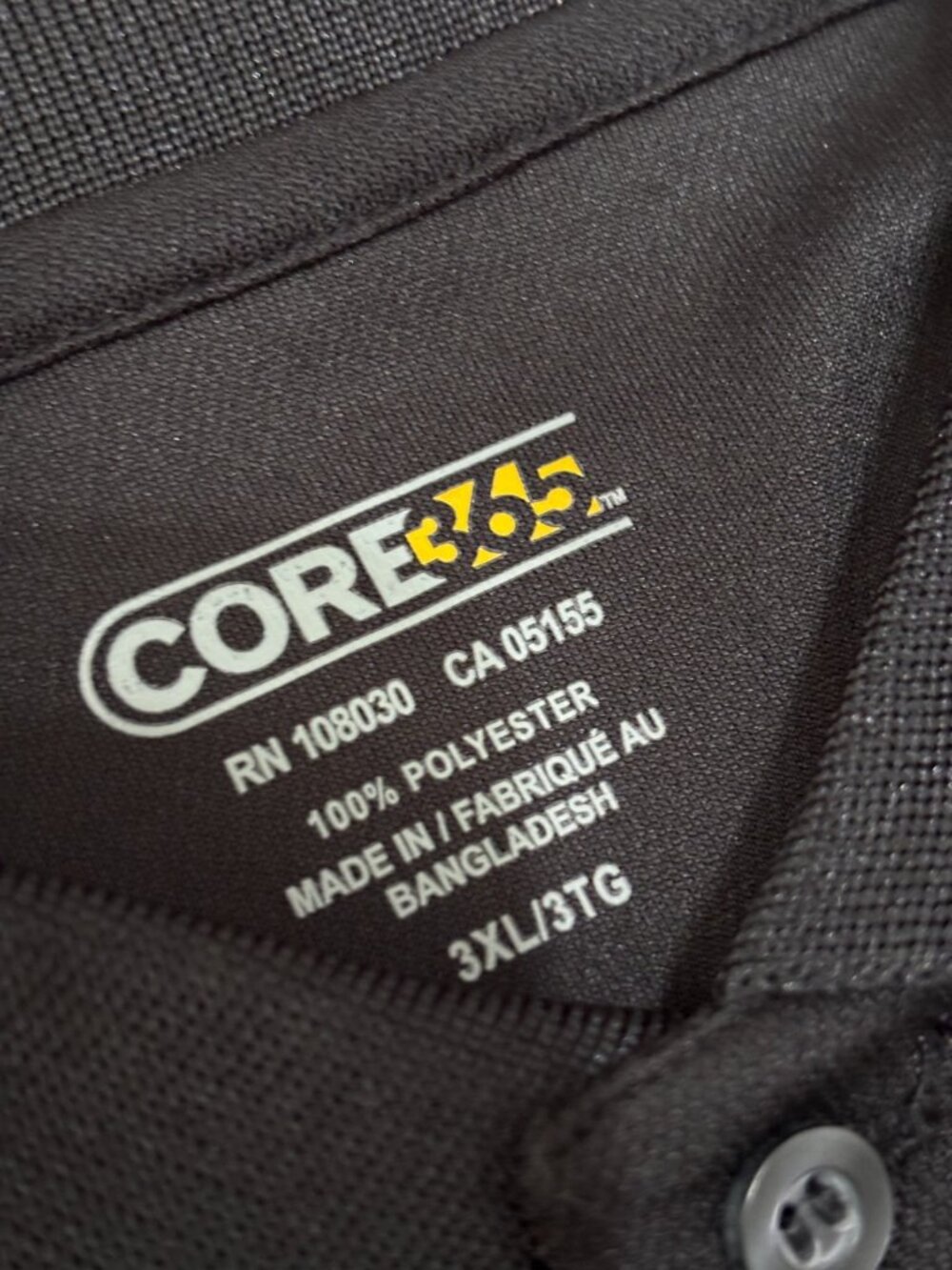 Core 365 Men's Polo Shirt Size 3XL Black Short Sleeve Jersey GAF Roofing NWT - Picture 4 of 5
